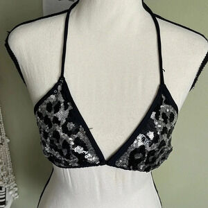 Apollo black/ silver leopard print triangle bikini top